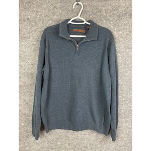 Perry Ellis Sweater Men's Large Blue Gray Pullover Quarter Zip